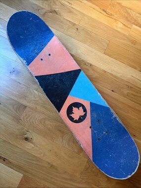 Maple Leaf Skateboard Wall Art - Blue & Coral